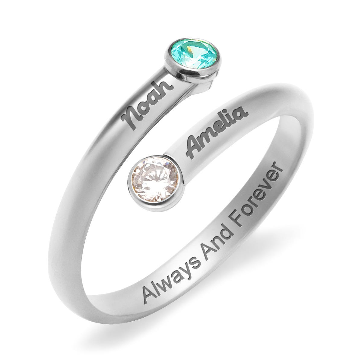 2 Stone Round Shape Birthstone Open Ring