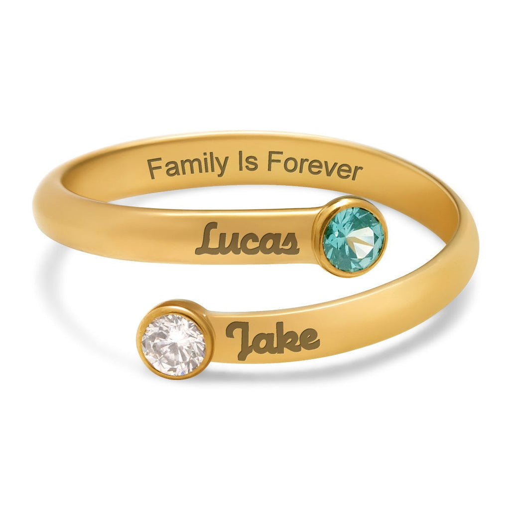 2 Stone Round Shape Birthstone Open Ring