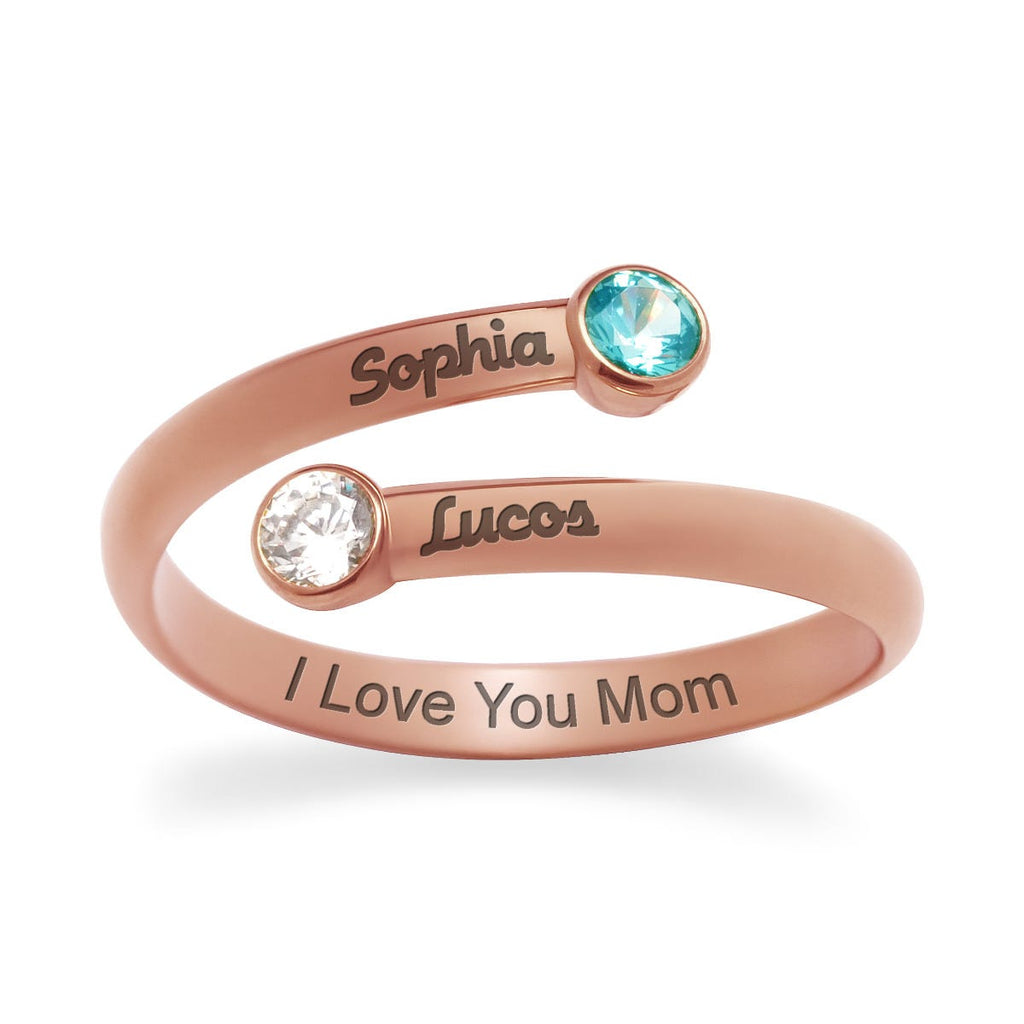 2 Stone Round Shape Birthstone Open Ring