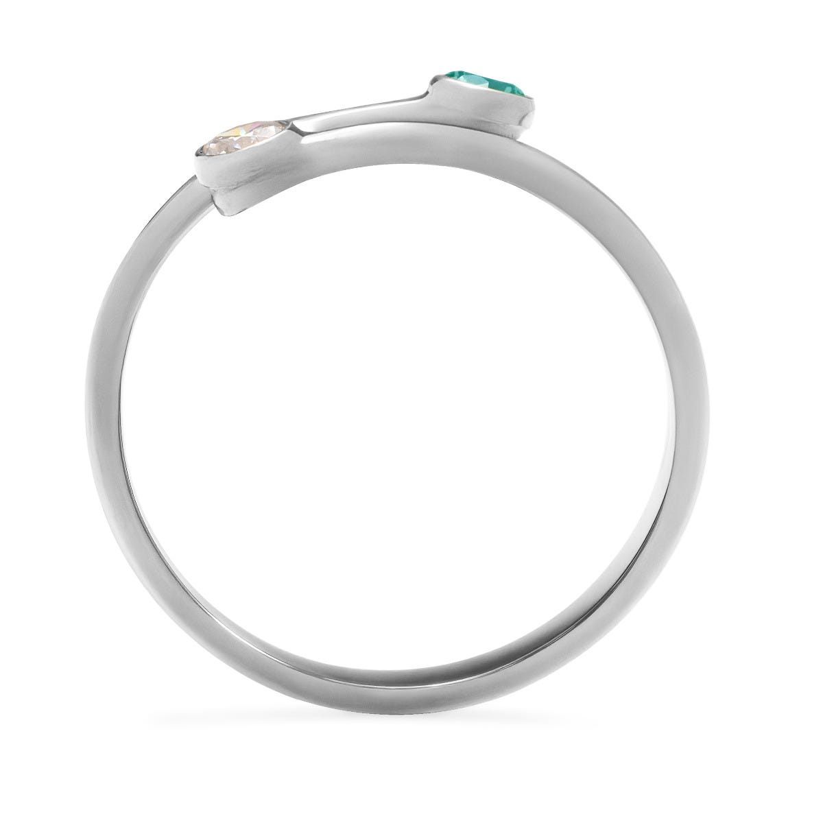 2 Stone Round Shape Birthstone Open Ring
