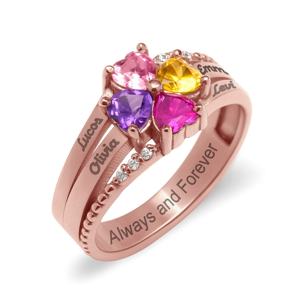 4 Birthstone Heart Shaped Birthstone Ring
