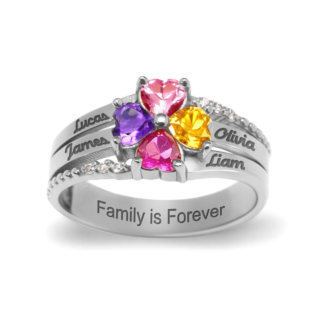 4 Birthstone Heart Shaped Birthstone Ring