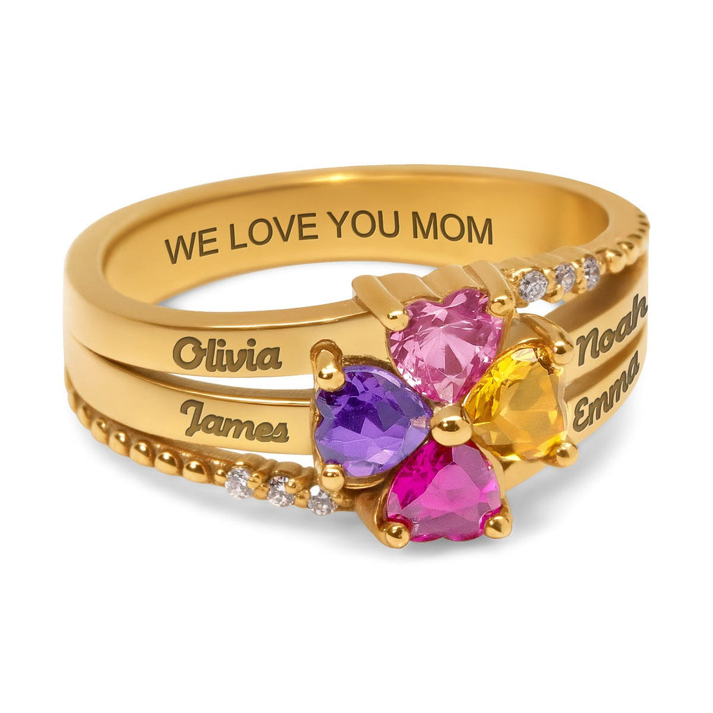 4 Birthstone Heart Shaped Birthstone Ring