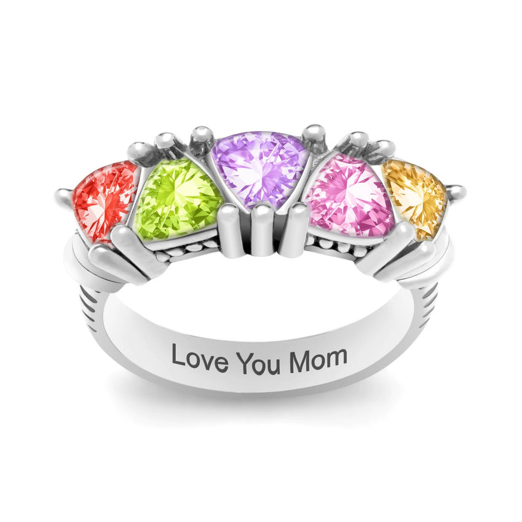 Milgrain Antiqued Mother Ring with Trillion Stones