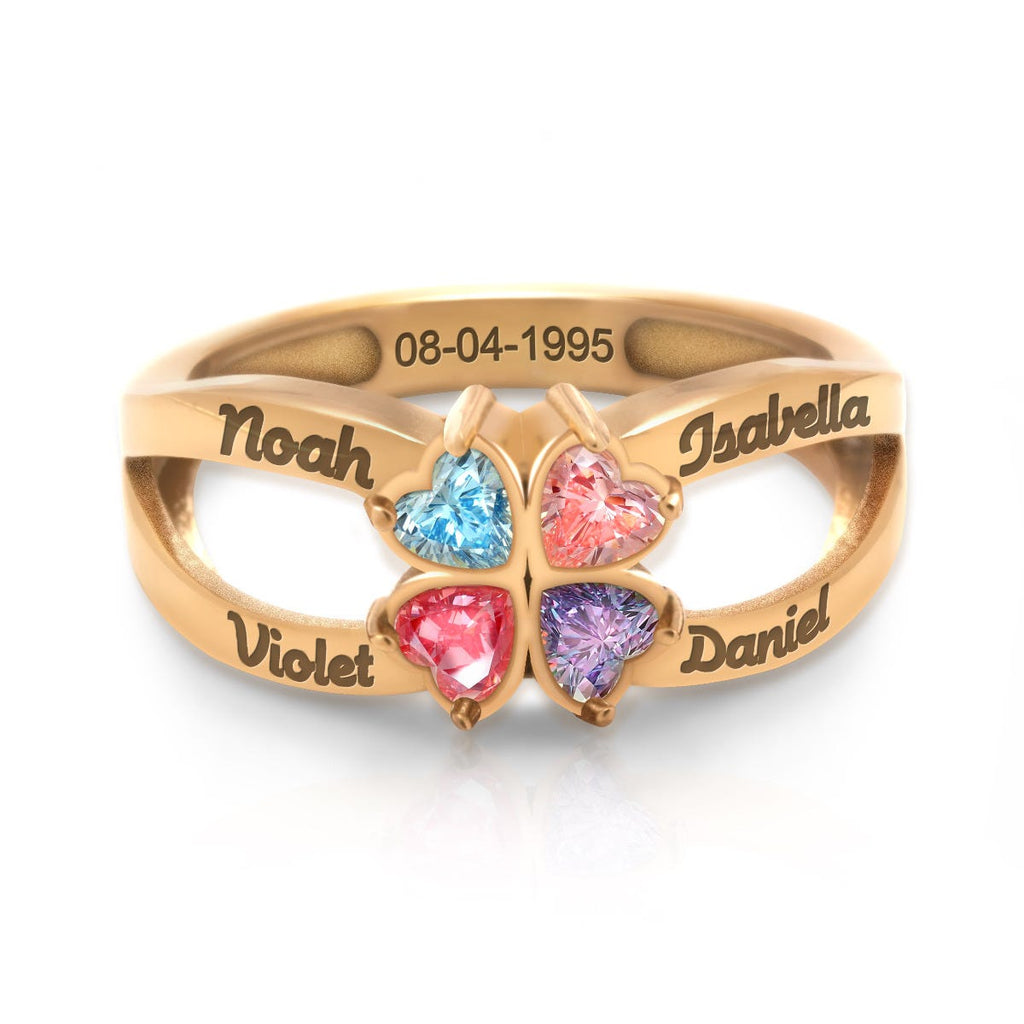 Personalized 4 Heart Shaped Birthstone Ring