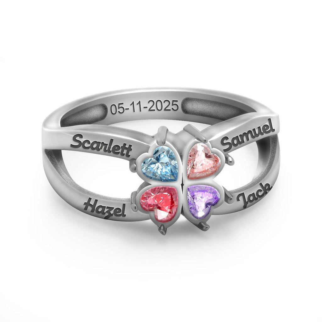 Personalized 4 Heart Shaped Birthstone Ring