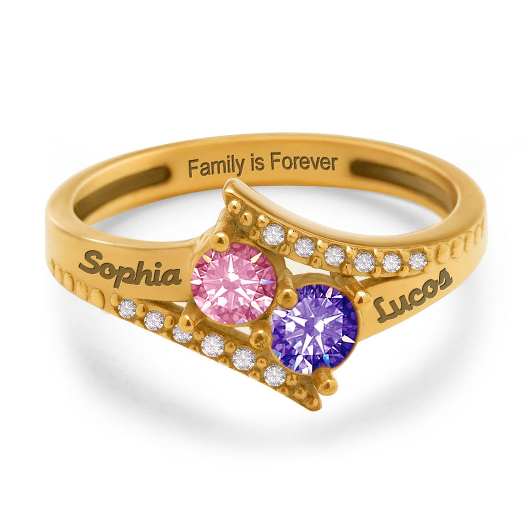 Accented Flared Bypass Mother's Ring with Round Gemstones