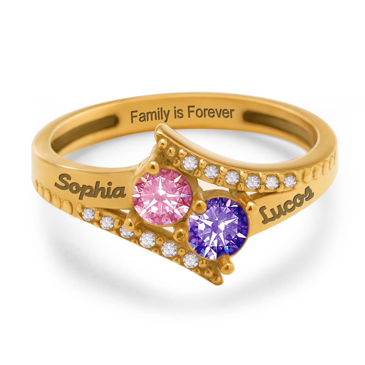 Accented Flared Bypass Mother's Ring with Round Gemstones