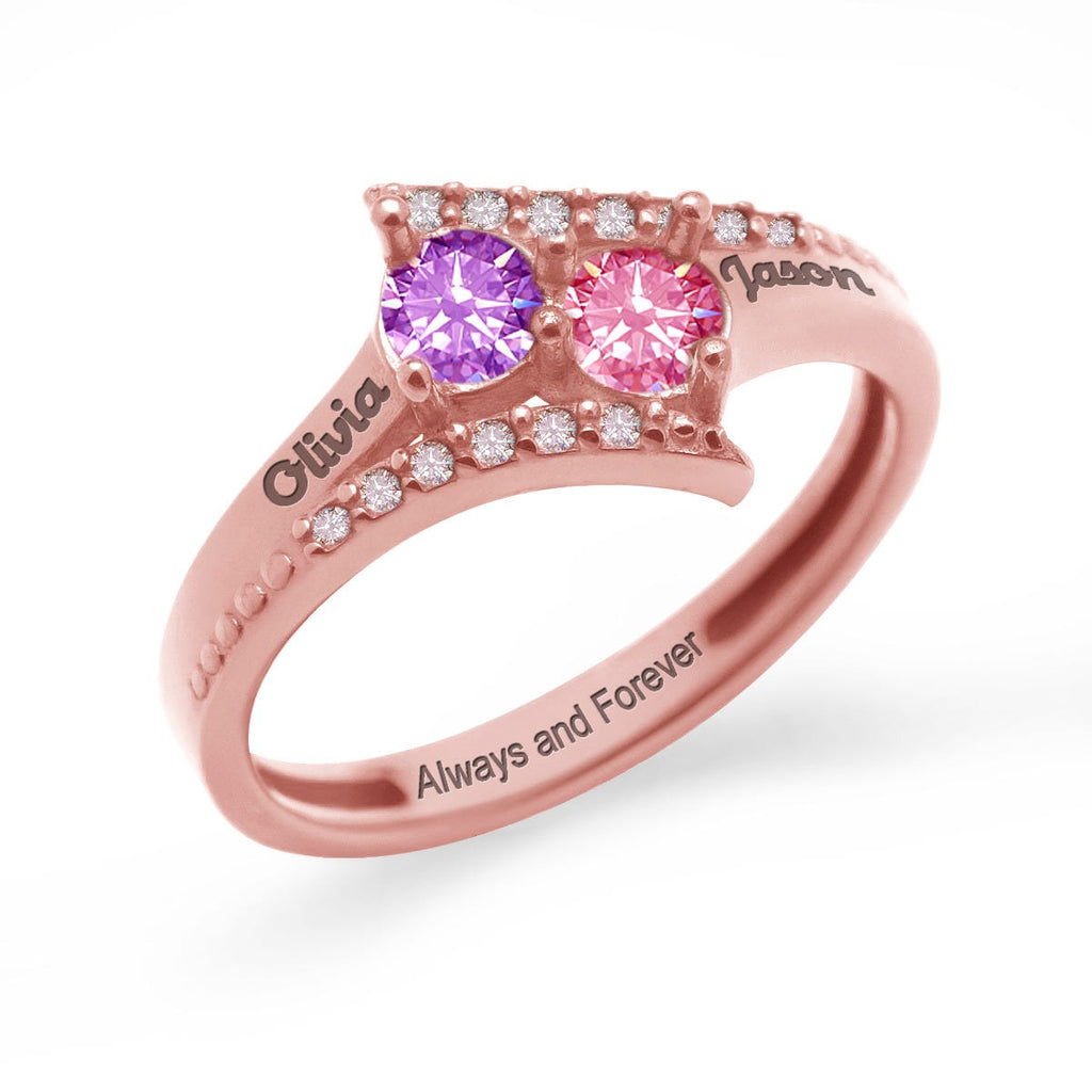 Accented Flared Bypass Mother's Ring with Round Gemstones
