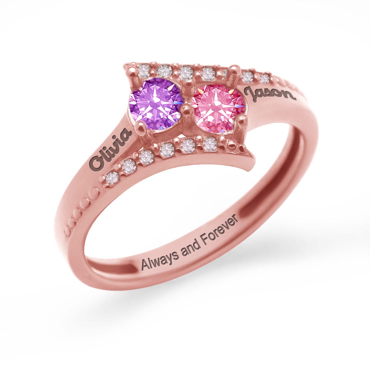 Accented Flared Bypass Mother's Ring with Round Gemstones