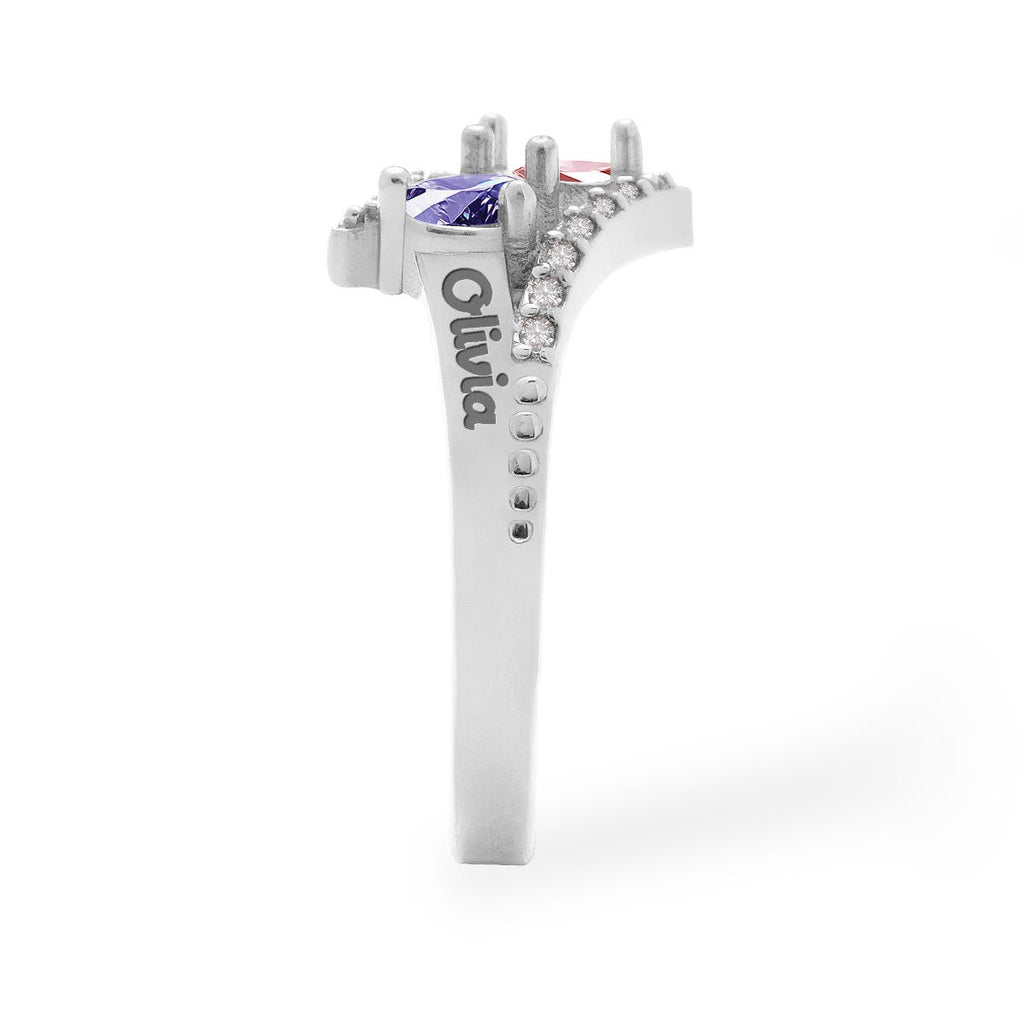 Accented Flared Bypass Mother's Ring with Round Gemstones