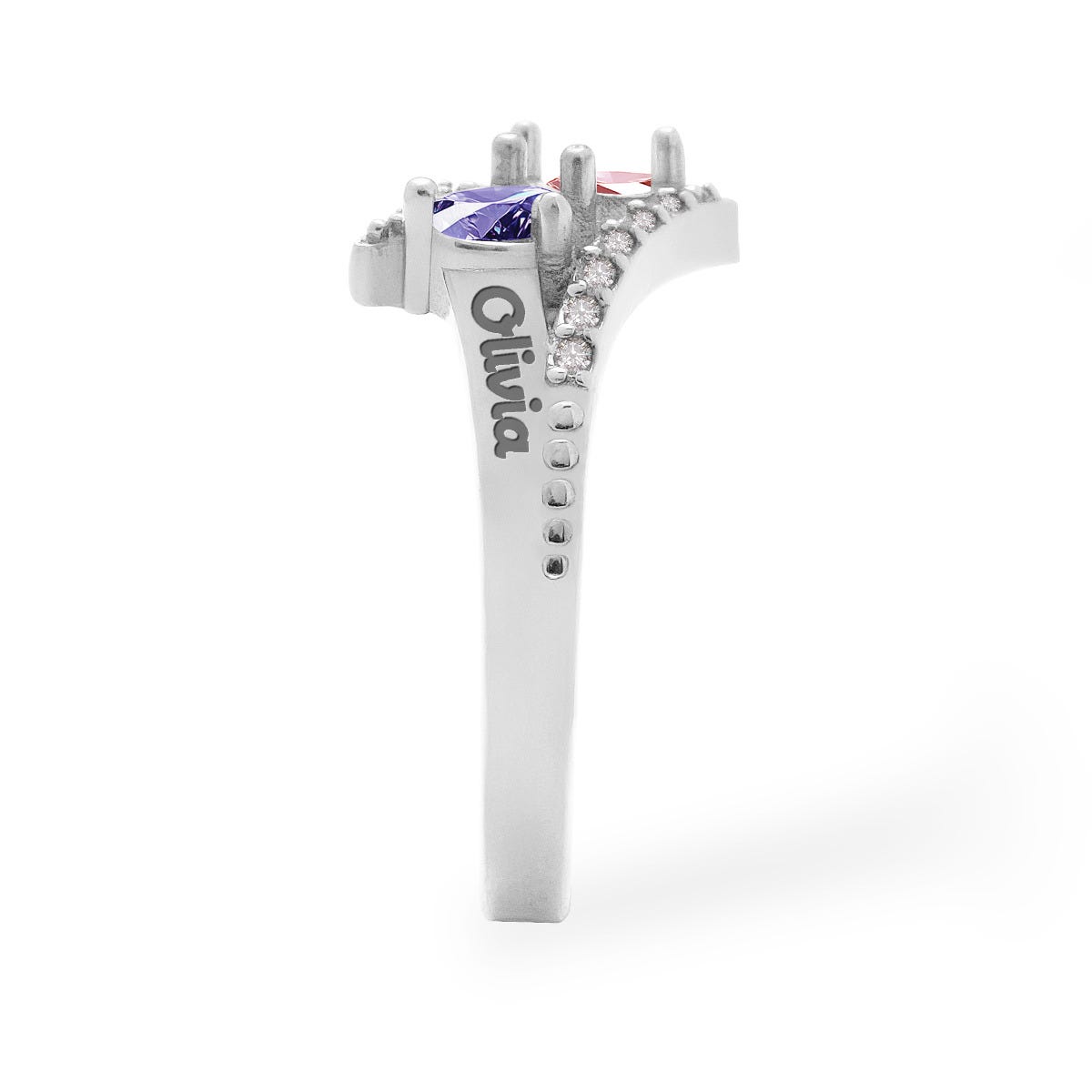 Accented Flared Bypass Mother's Ring with Round Gemstones