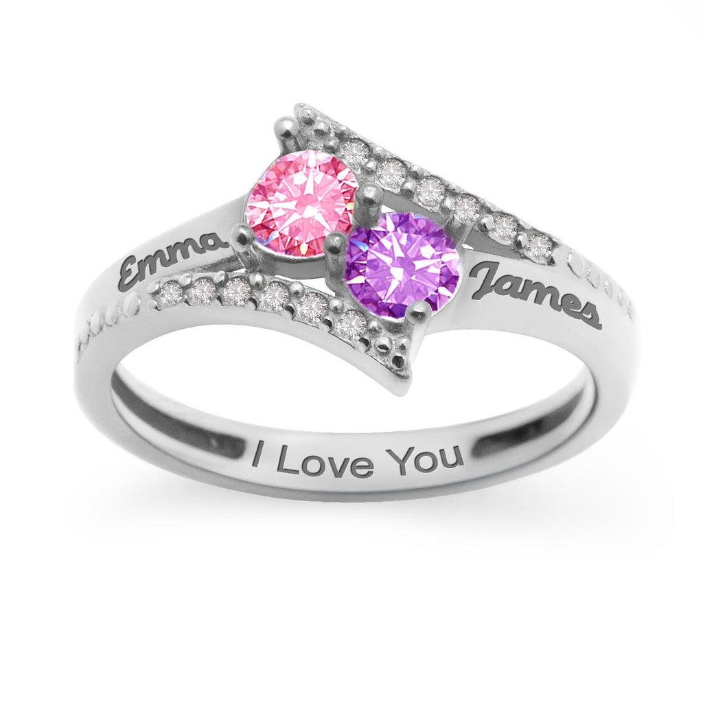 Accented Flared Bypass Mother's Ring with Round Gemstones