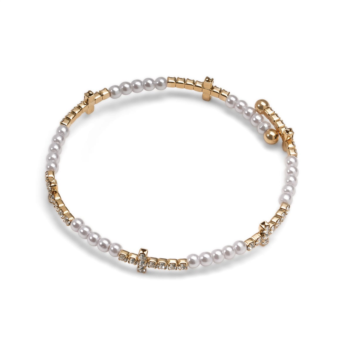 Cross CZ Pearl Bead Bracelet