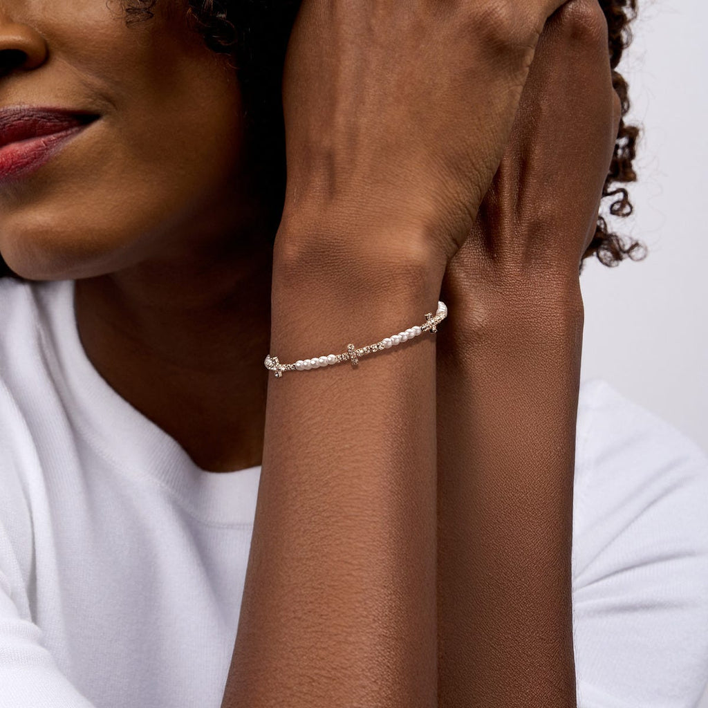 Cross CZ Pearl Bead Bracelet