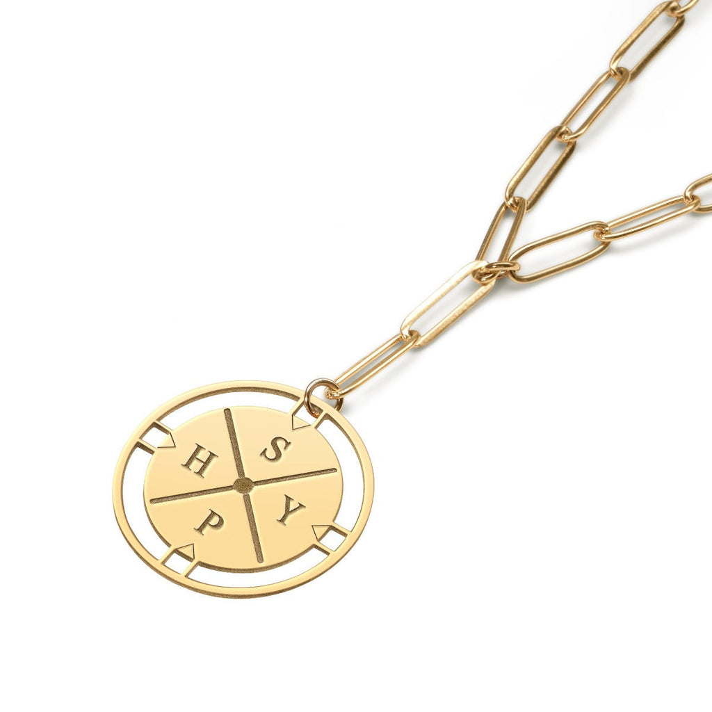 Compass Initial Paper Clip Necklace