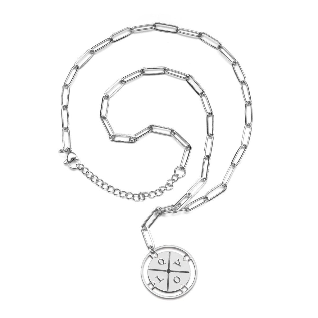Compass Initial Paper Clip Necklace