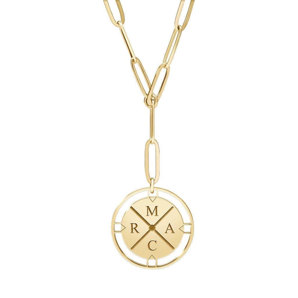 Compass Initial Paper Clip Necklace