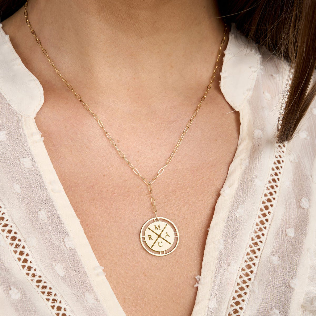 Compass Initial Paper Clip Necklace