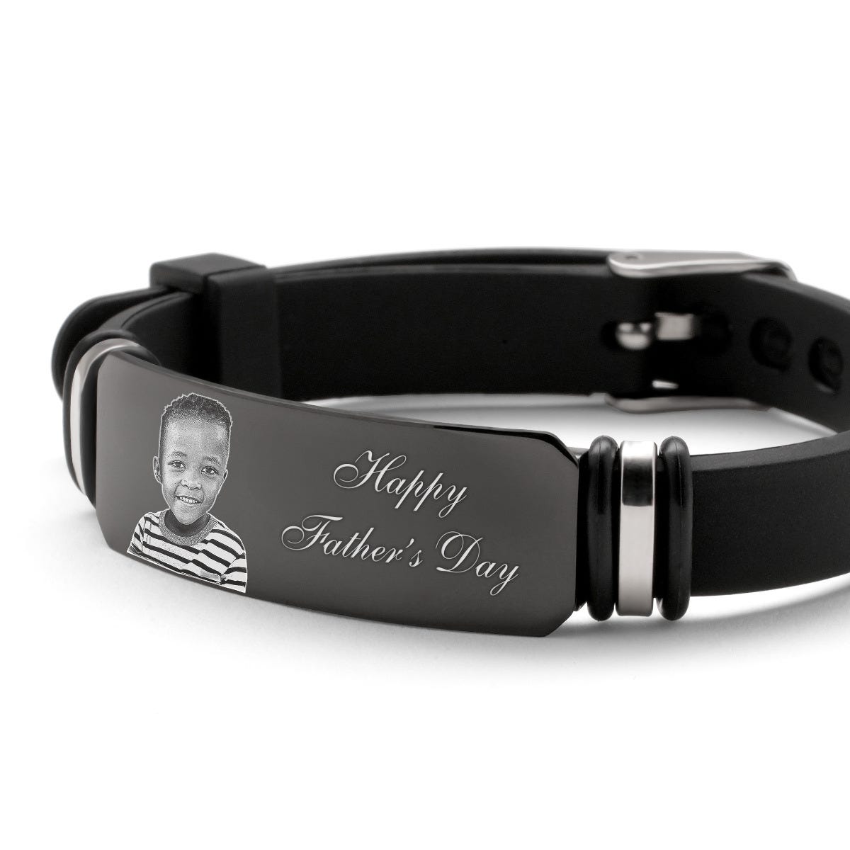 Mens Black Rubber Photo Bracelet
