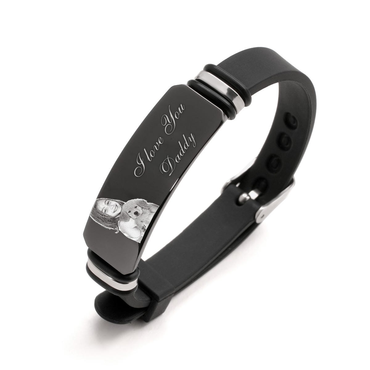 Mens Black Rubber Photo Bracelet