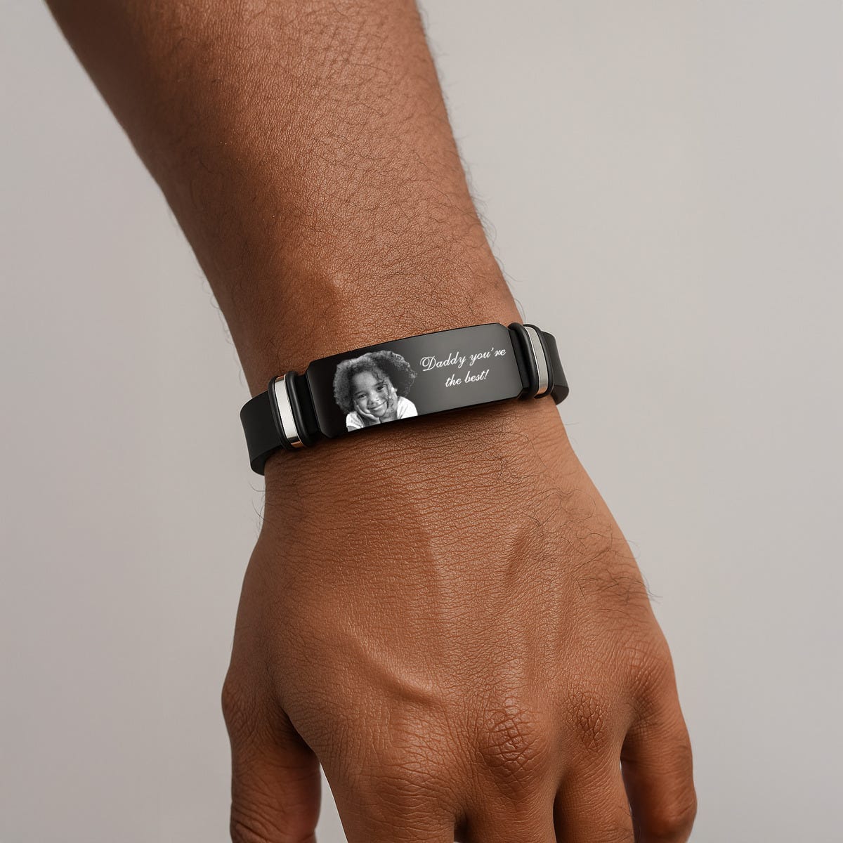 Mens Black Rubber Photo Bracelet