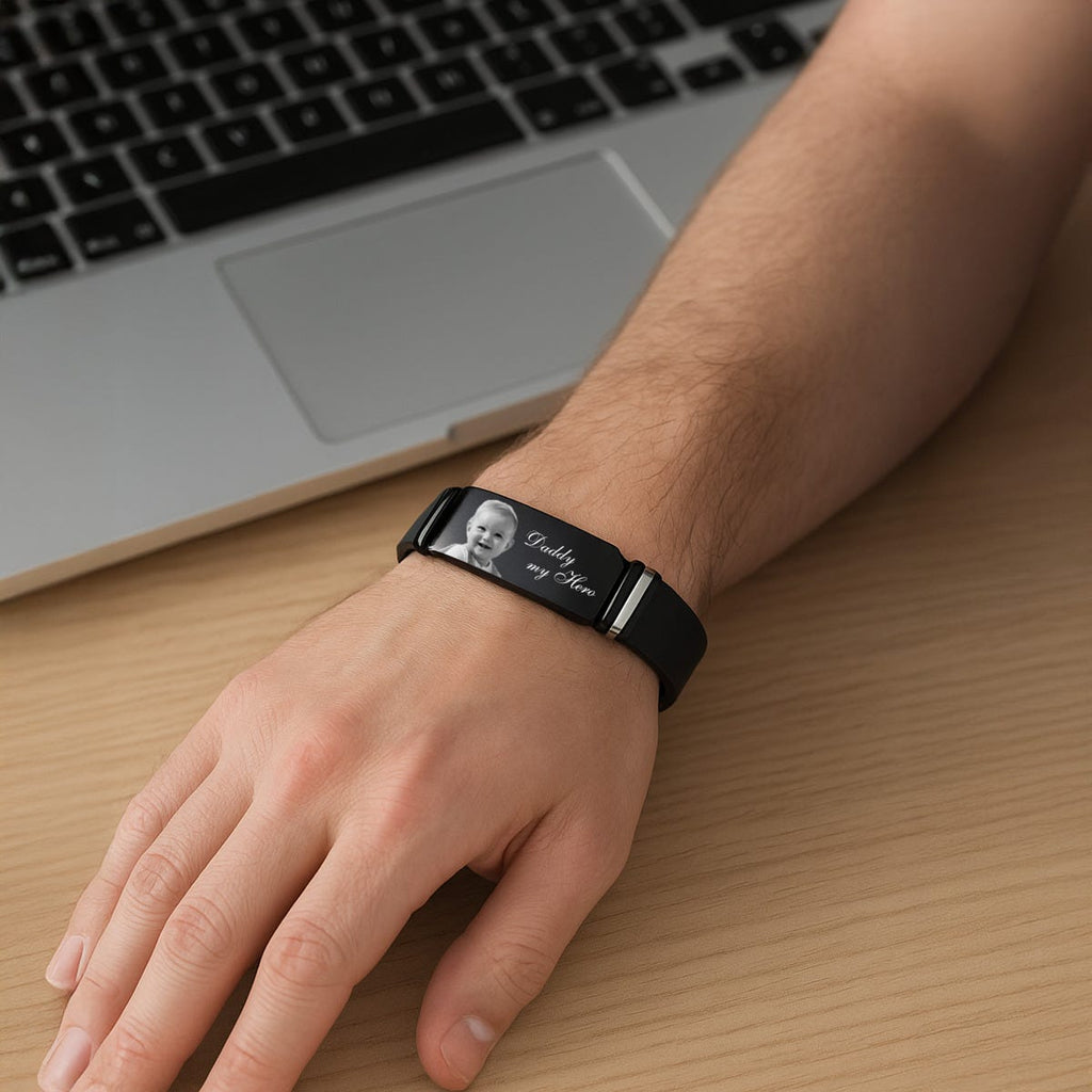 Mens Black Rubber Photo Bracelet
