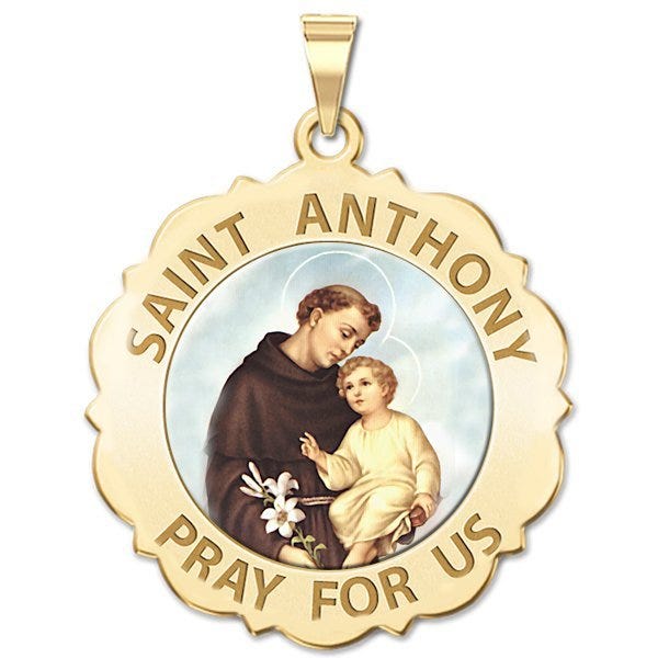 Saint Anthony Scalloped Round Religious Medal "Color EXCLUSIVE"