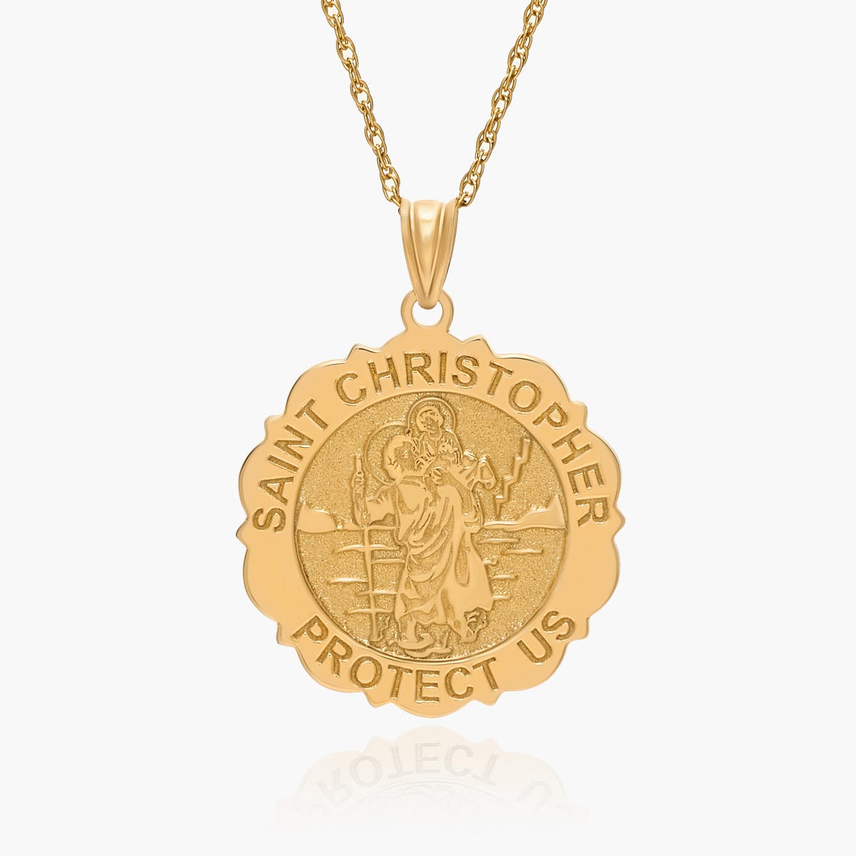 Saint Christopher Scalloped Round Religious Medal - "EXCLUSIVE"