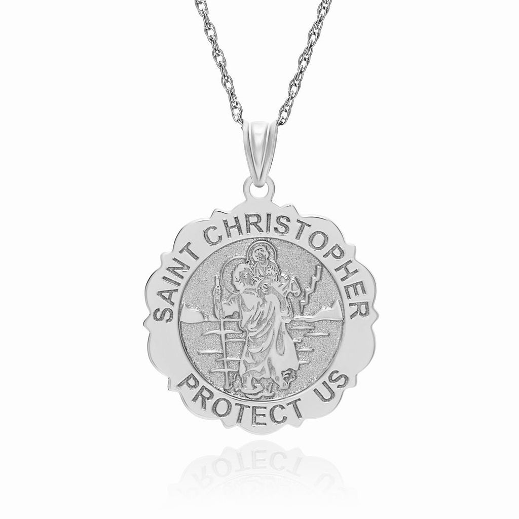 Saint Christopher Scalloped Round Religious Medal - "EXCLUSIVE"
