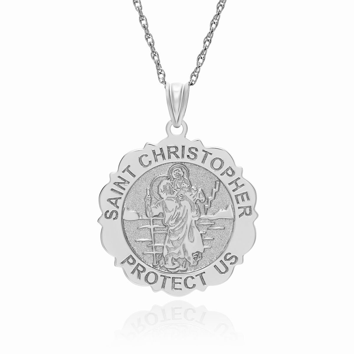 Saint Christopher Scalloped Round Religious Medal - "EXCLUSIVE"