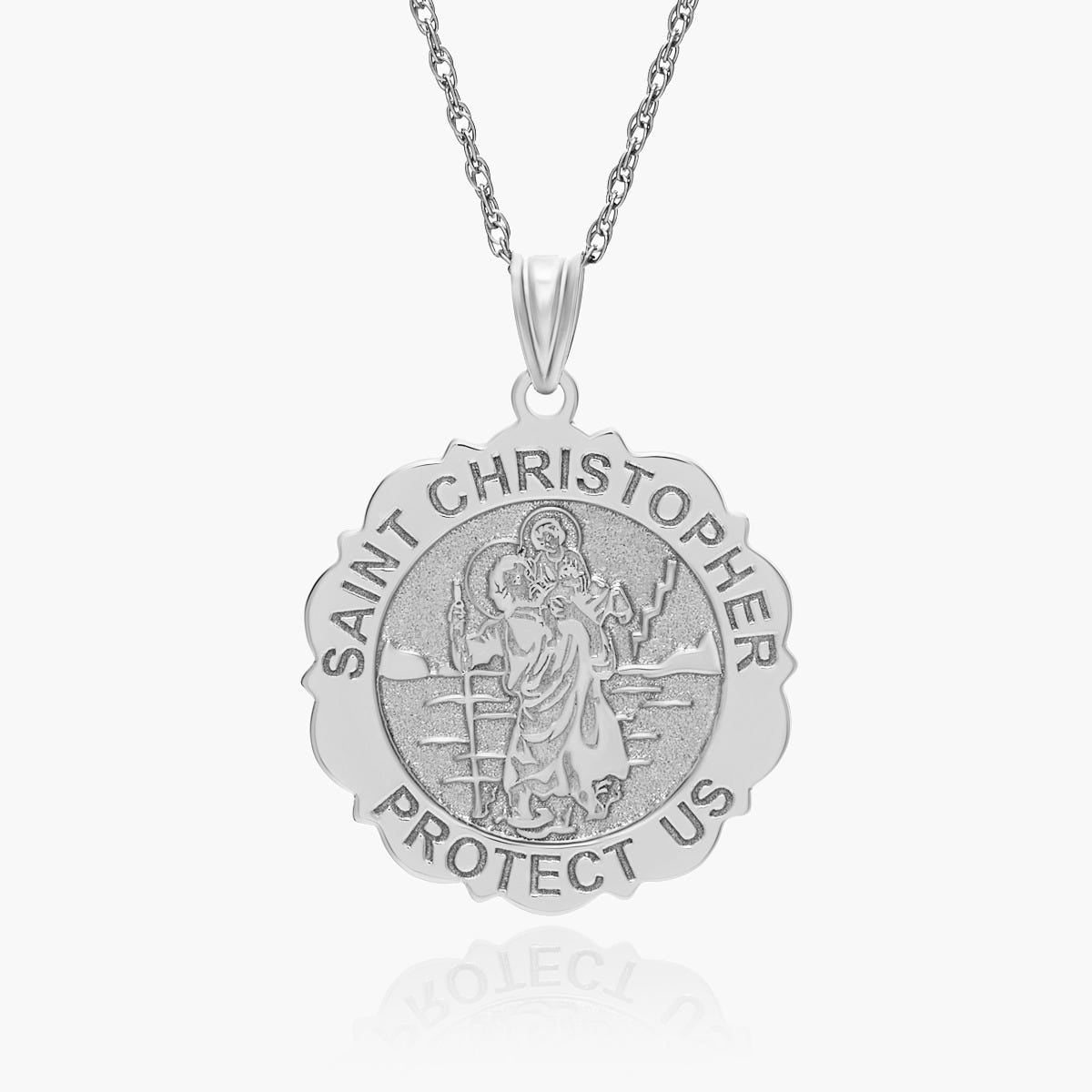 Saint Christopher Scalloped Round Religious Medal - "EXCLUSIVE"