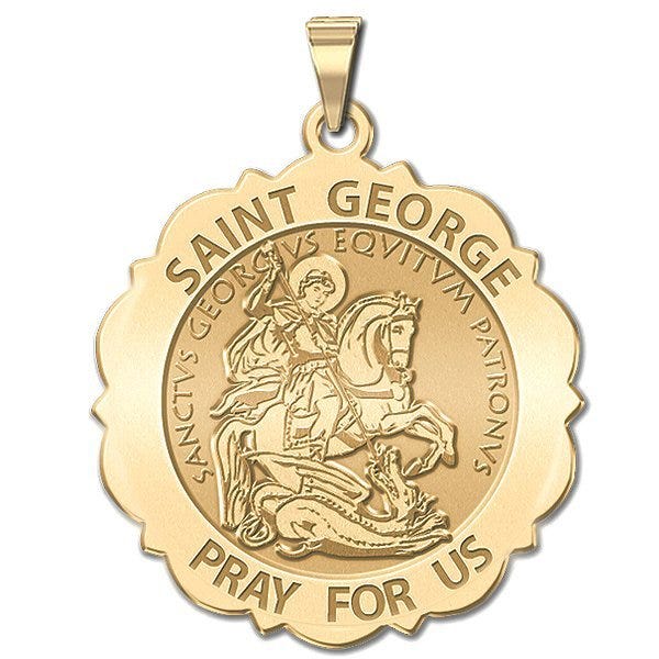 Saint George Scalloped Round Religious Medal "EXCLUSIVE"
