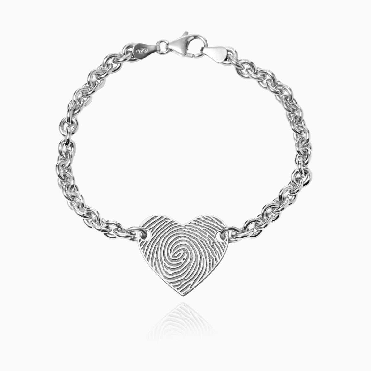 Sterling Silver Custom Fingerprint Heart Bracelet