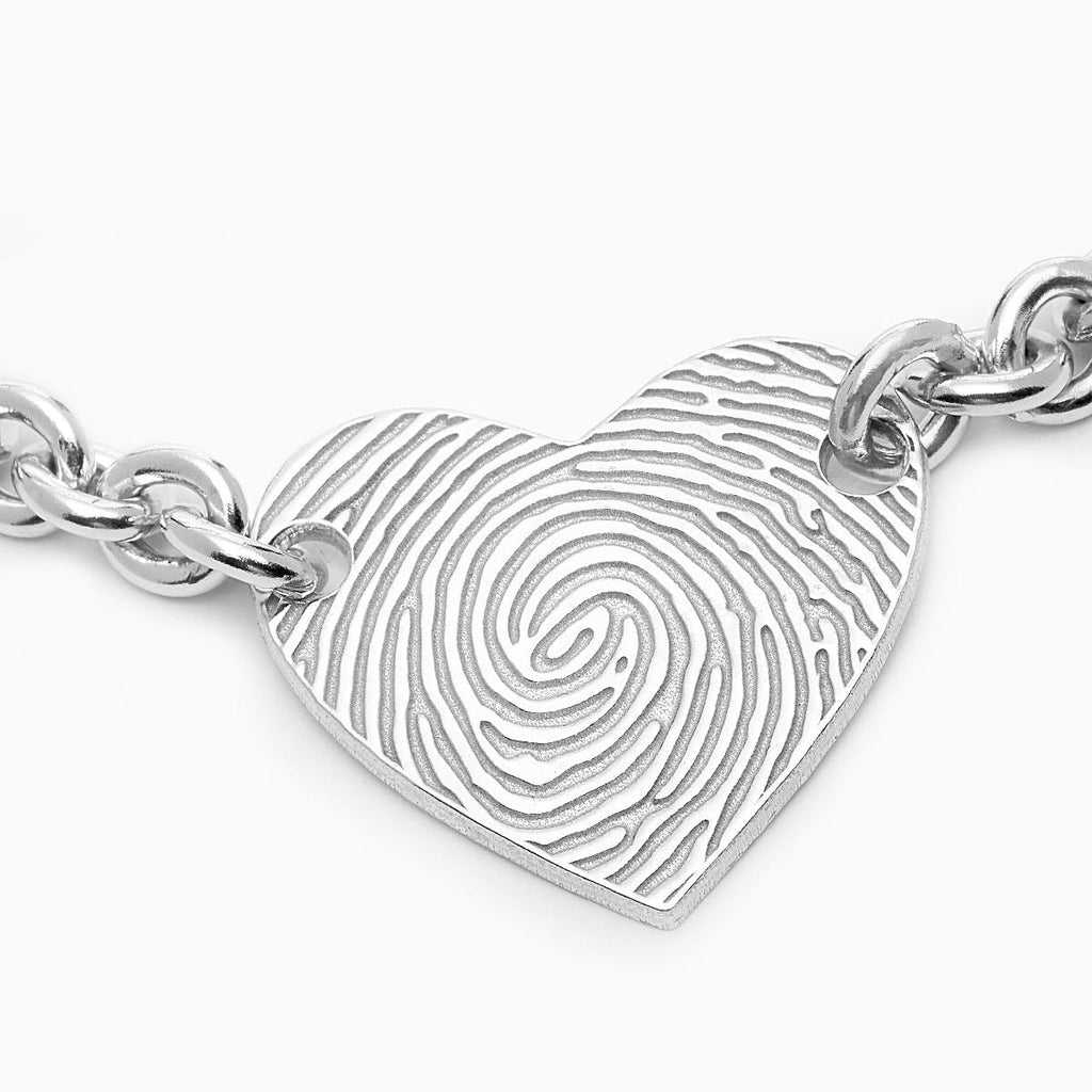 Sterling Silver Custom Fingerprint Heart Bracelet