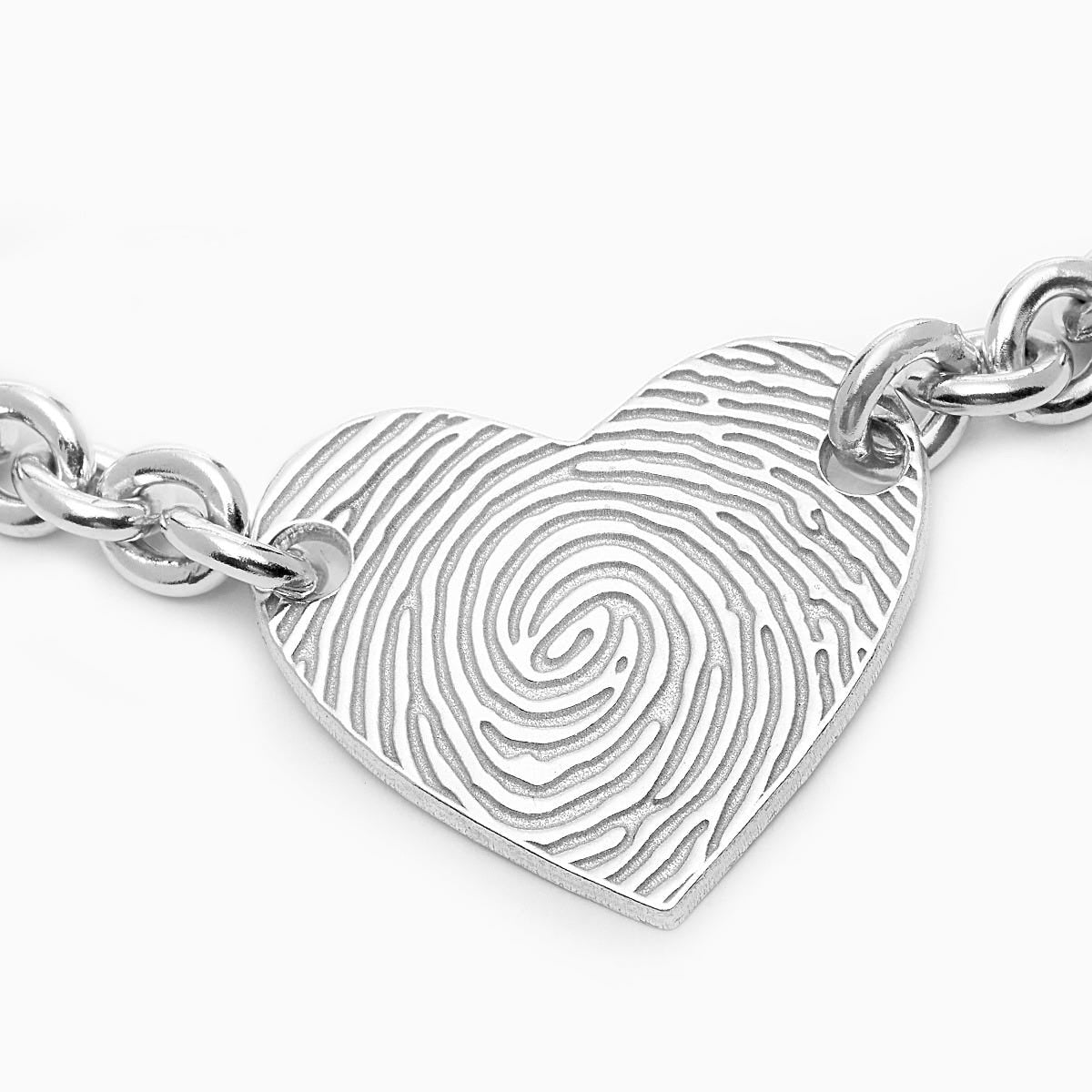 Sterling Silver Custom Fingerprint Heart Bracelet