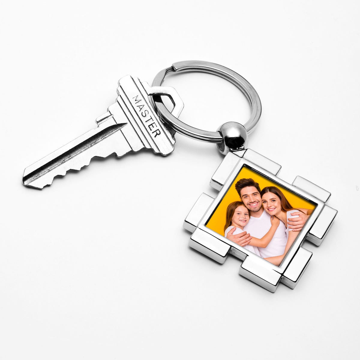 Stainless Steel Engravable Square Photo Laser Keychain - Stainless Steel 1 3/4 Inch Wide x 1 3/4 Inch Tall