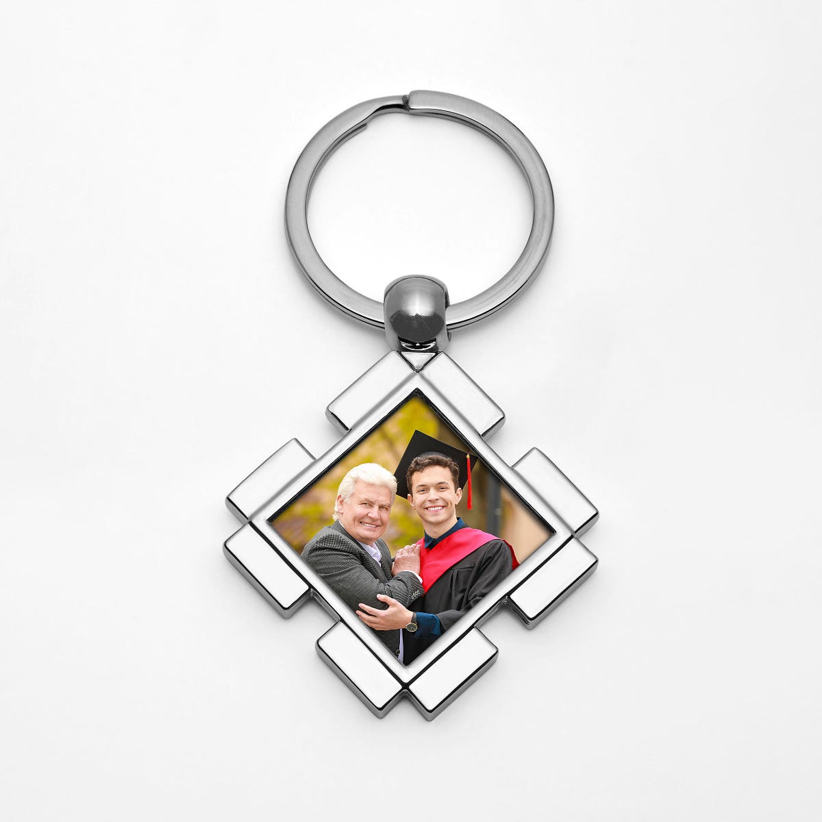Stainless Steel Engravable Square Photo Laser Keychain - Stainless Steel 1 3/4 Inch Wide x 1 3/4 Inch Tall