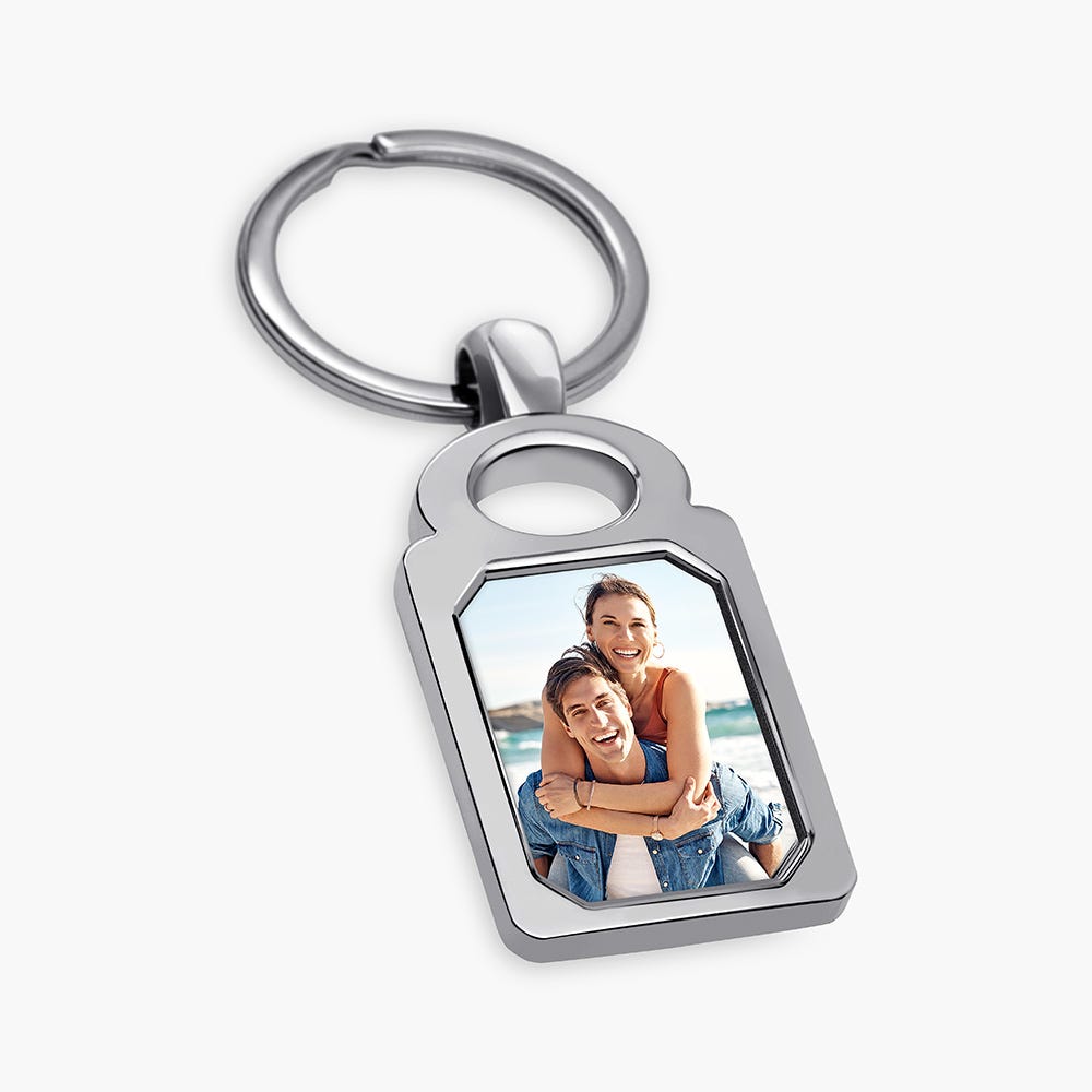 Stainless Steel Engravable Rectangle Photo Laser Keychain - Stainless Steel 1 1/4 Inch Wide x 1 3/4 Inch Tall