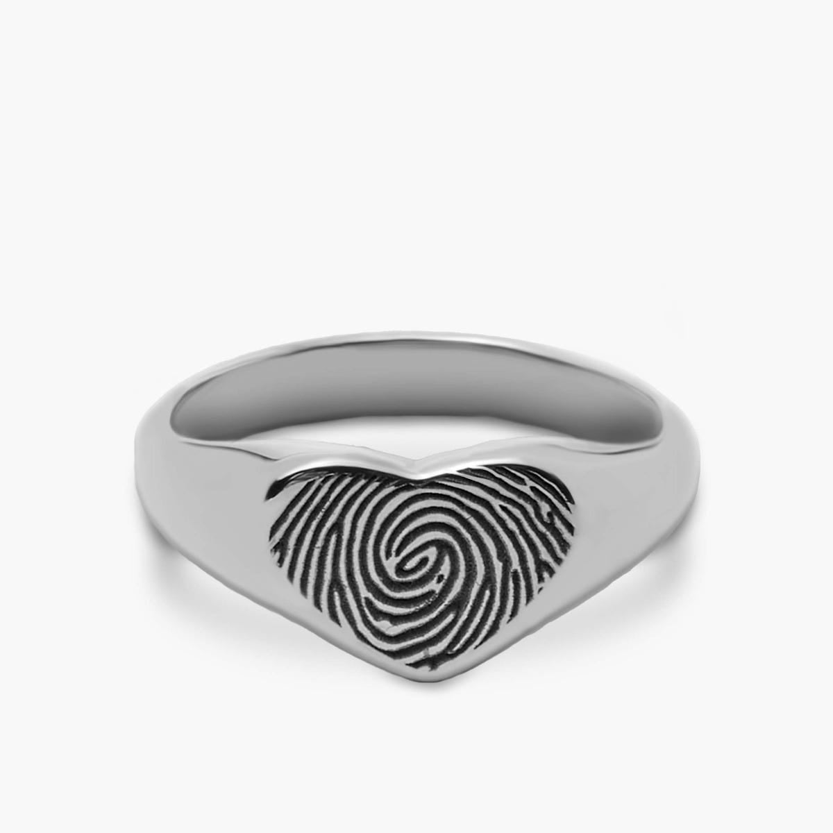 Custom Women's Fingerprint Heart Signet Ring