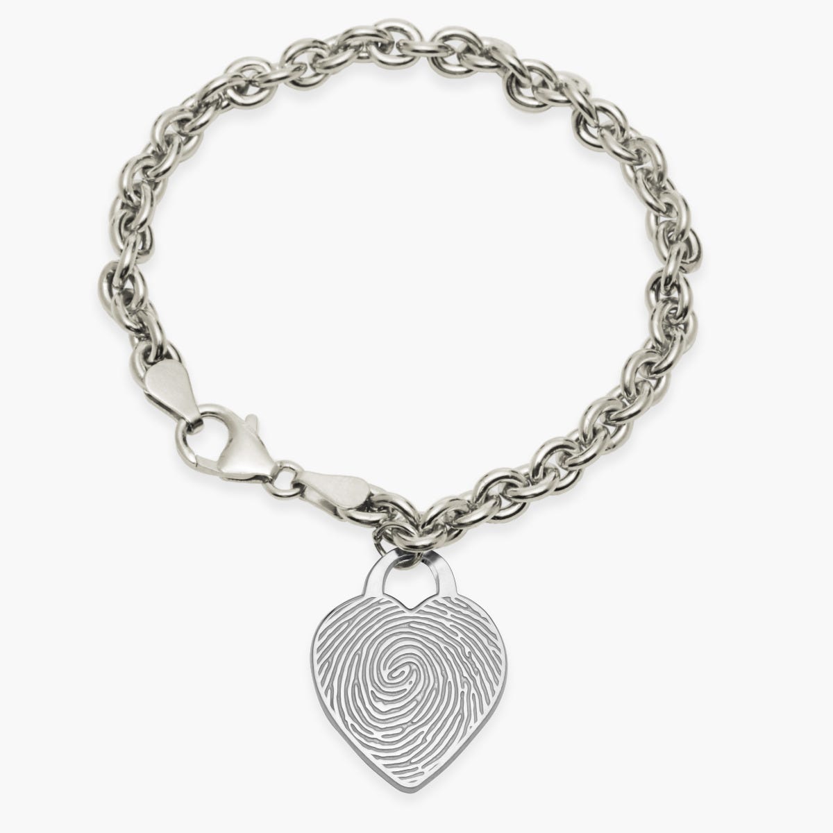 Sterling Silver Custom Fingerprint Heart Bracelet