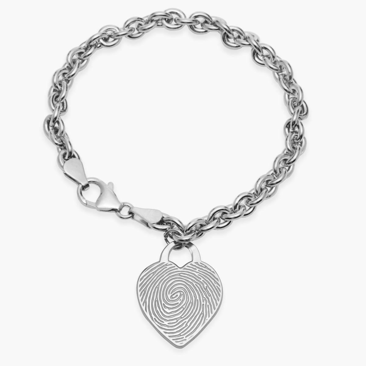 Sterling Silver Custom Fingerprint Heart Bracelet
