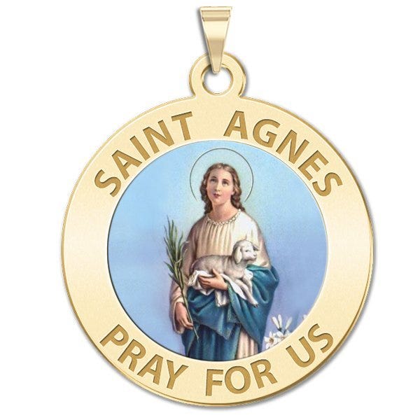 Saint Agnes of Rome Round Religious Color Medal  "EXCLUSIVE"