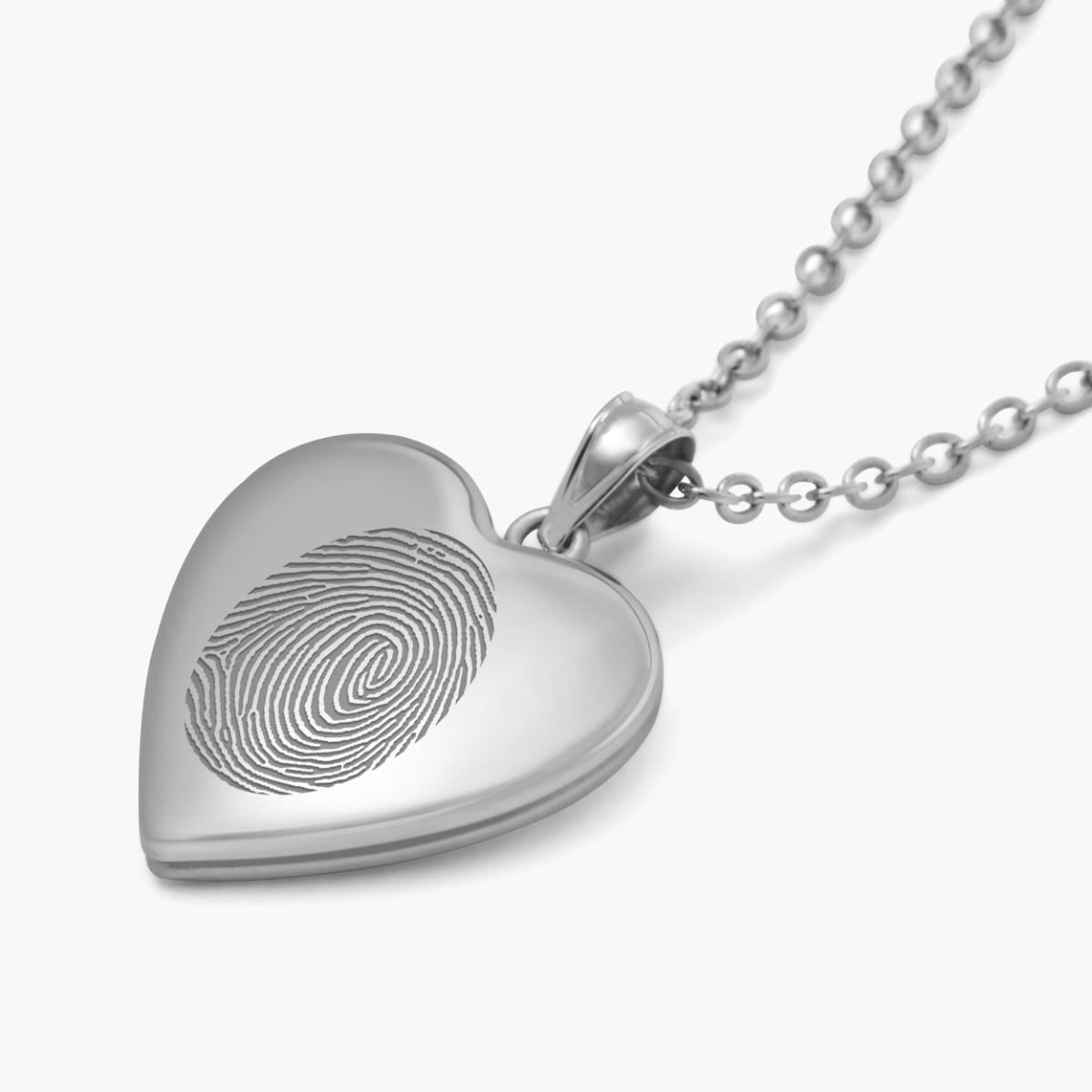 Silver Fingerprint Heart Photo Locket