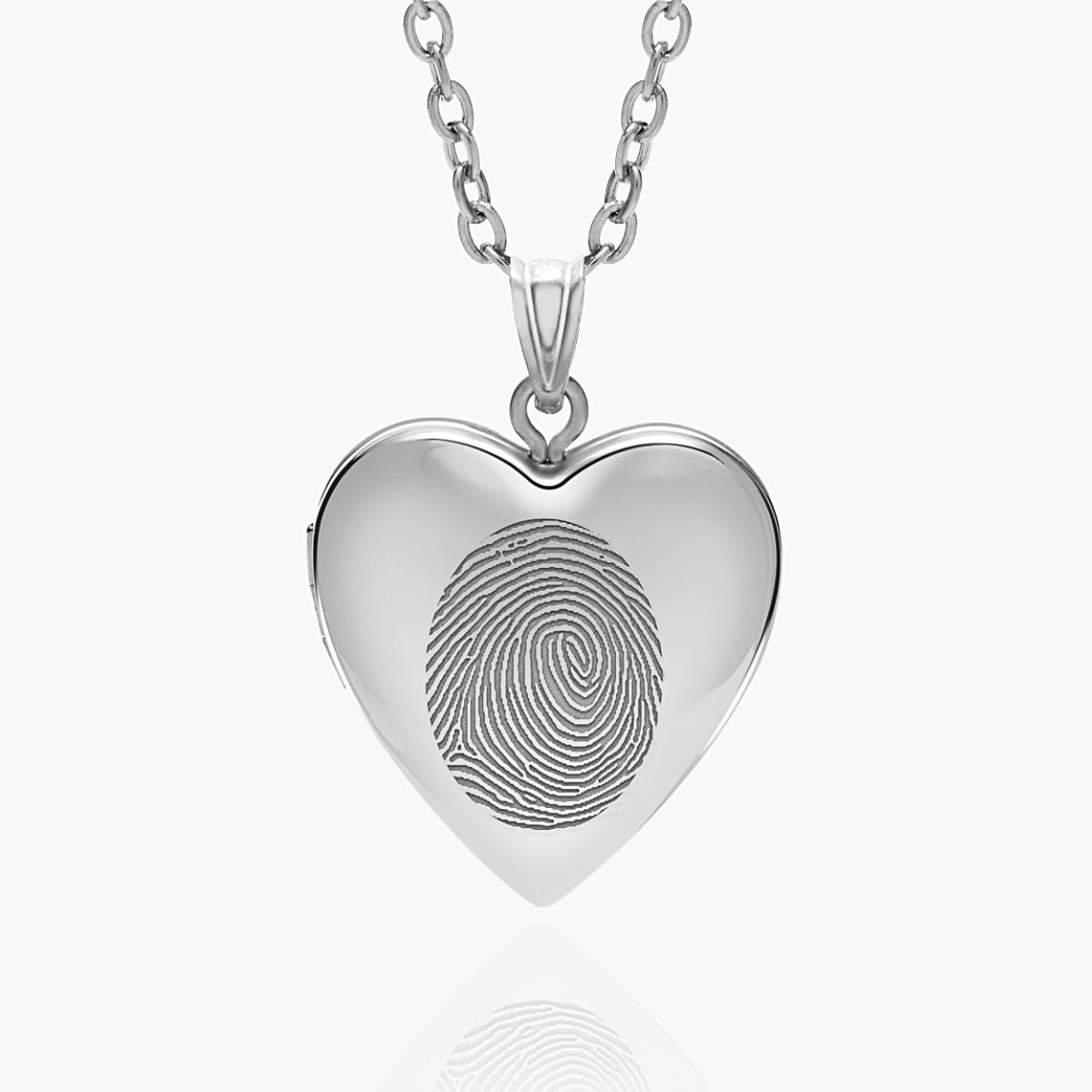 Silver Fingerprint Heart Photo Locket