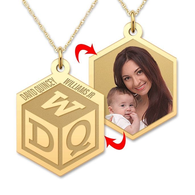Personalized Childrens Block Monogram Photo Pendant