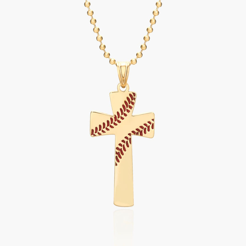 Baseball Stitch Enameled Cross Pendant w/ Number