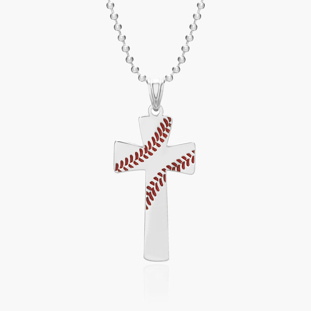 Baseball Stitch Enameled Cross Pendant w/ Number