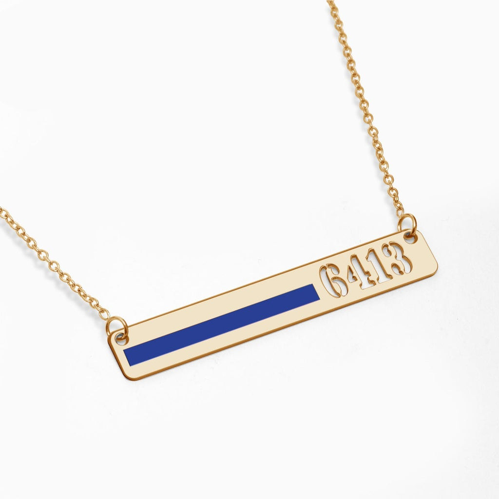 Personalized Horizontal Thin Blue Line Police Necklace with 18" Chain