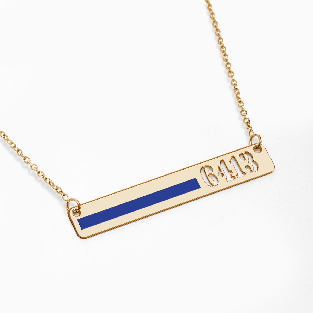 Personalized Horizontal Thin Blue Line Police Necklace with 18" Chain